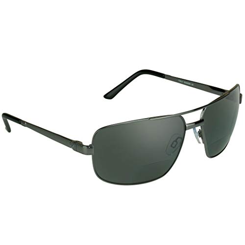 proSPORT Quadratische Piloten-Sonnenbrille, polarisiert, bifokal, für Herren, fast unsichtbare Linienleser, Smoke With Gunmetal W/ Hard Case, Large von Nordic ProStore