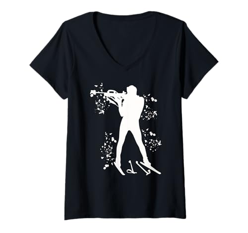 Damen Biathlet Nordic Ski Biathlon T-Shirt mit V-Ausschnitt Damen Biathlet Nordic Ski Biathlon T-Shirt mit V-Ausschnitt von Nordic Skiing Team Nordic Combination Coaches