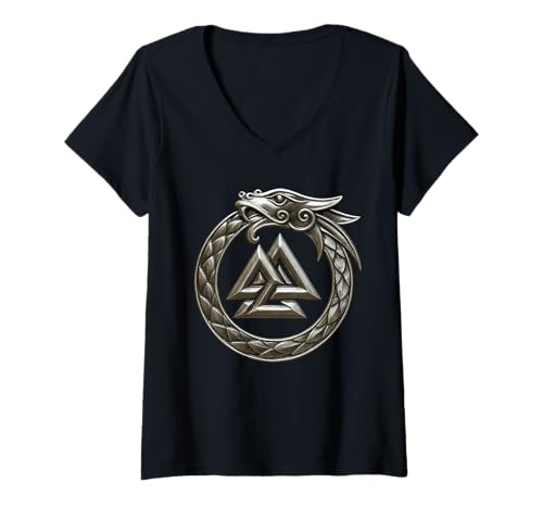 Damen Valknut Symbol: Viking Celtic Nordic Mythology Valhalla T-Shirt mit V-Ausschnitt von Nordic Viking T-Shirts & Co.
