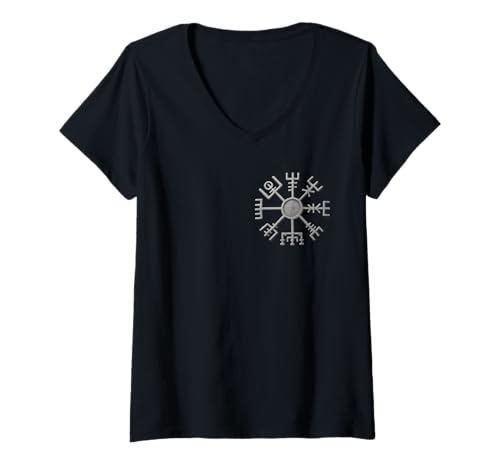 Damen Vegvisir: Viking Compass Celtic Nordic Mythology Valhalla T-Shirt mit V-Ausschnitt von Nordic Viking T-Shirts & Co.