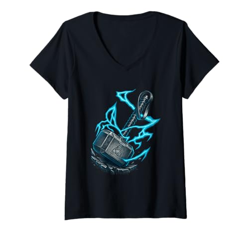 Damen Wikinger Thors Hammer - Nordic Berserker Mjolnir Mythologie T-Shirt mit V-Ausschnitt von Nordic Viking T-Shirts & Co.