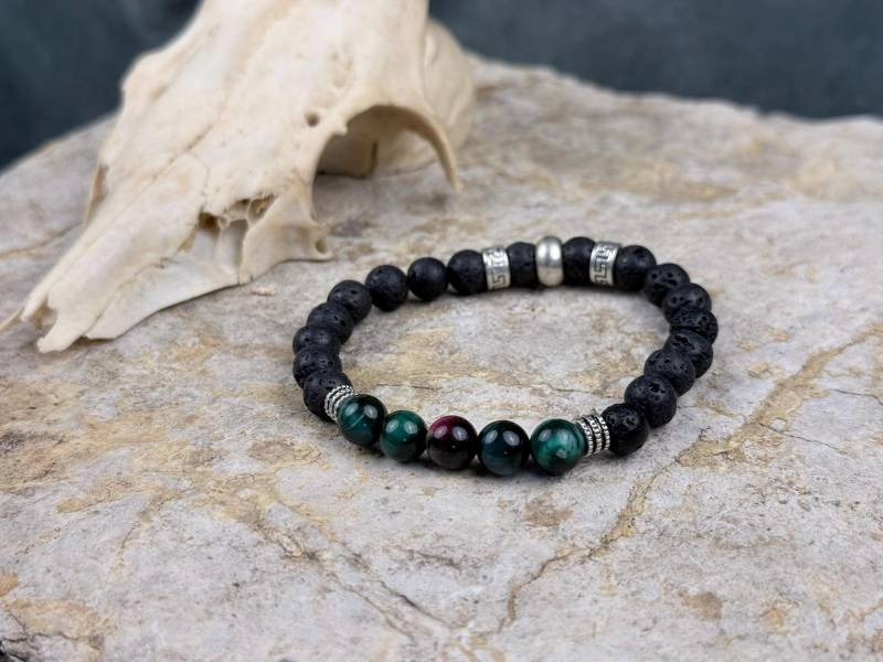 Feuer Der Drachen" - Armband Aus Buntem Tigerauge & Lavastein von NordicMystery