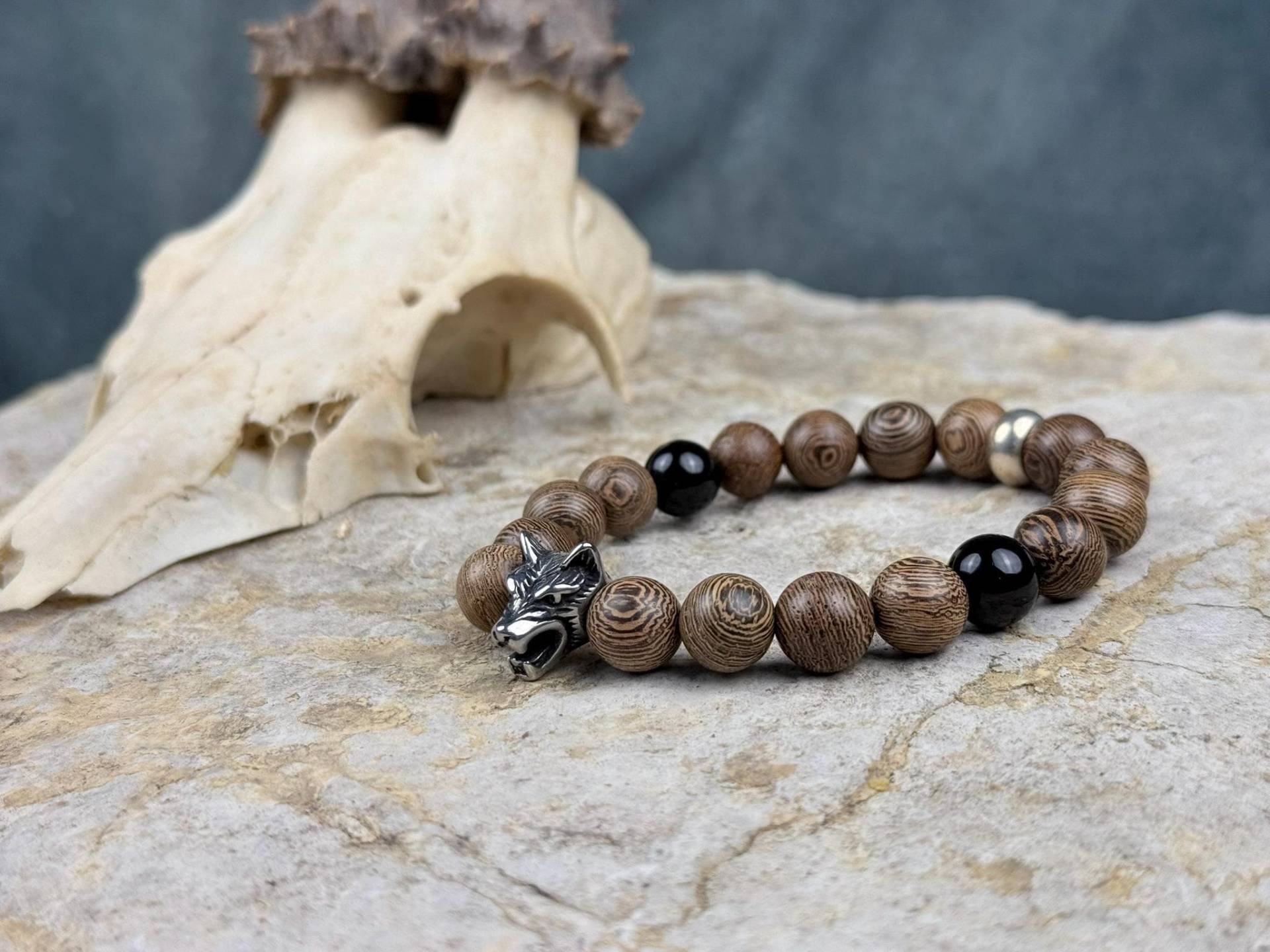 Wolf Viking Armband Mit Obsidian von NordicMystery