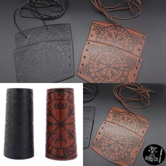 Armschützer Armstulpen Wikinger Vegvisir Kompass Echtleder Viking Mittelalter Neu von NordicSteel