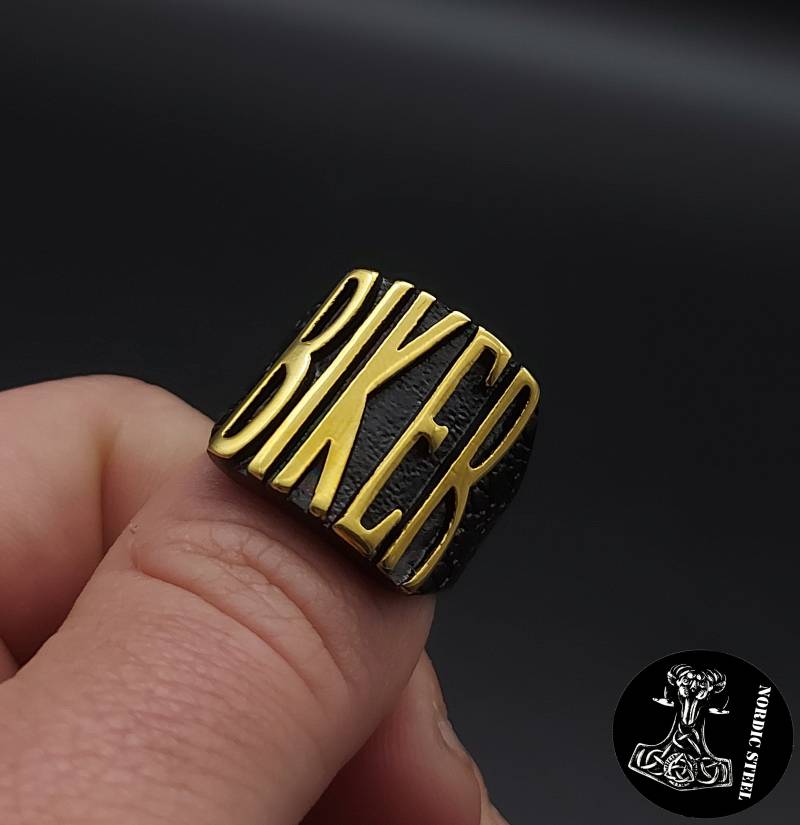 Ring Biker Schwarz Gold Rocker Motorrad Edelstahl Schmuck Club Ringe Herren Damen Neu von NordicSteel