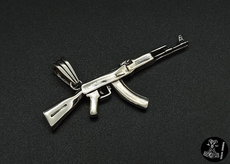 sterlingsilber Ak 47 Massiv 925 Waffe Gewehr Anhänger Halskette Königskette Silber Schmuck Hochwertig Kette Neu von NordicSteel