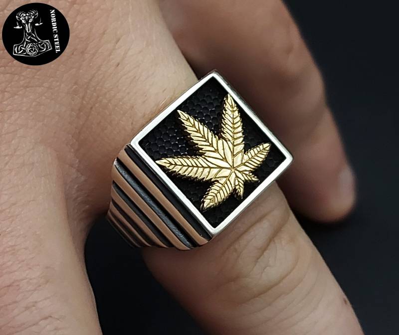 sterlingsilber Ring 925 Hanfblatt Hanf Schmuck Echtsilber Gras Ringe Echtschmuck Neu von NordicSteel