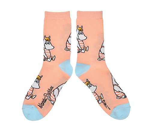 Nordicbuddies Unisex Snorkmaiden at The Beach Ladies Moomin Socks, Peach, Light Blue, 36-42 von Nordicbuddies