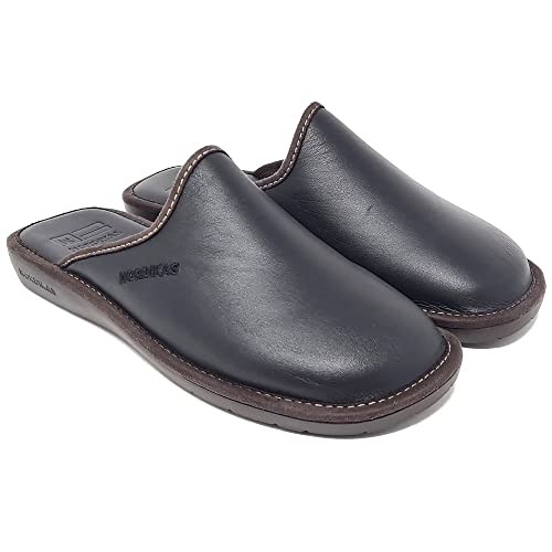 131 Norwood Herren Leder Luxus Hausschuhe, Bequeme Herren Hausschuhe Aus Spanien, Warmes Futter Mit Sicheren Griff Von Bodenschwarz 43 Black von Nordikas