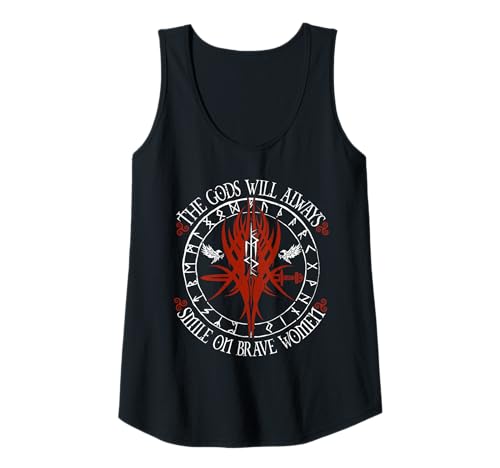 Damen Die Götter Lächeln Über Mutige Frauen Runen Motiv Tank Top Damen Die Götter Lächeln Über Mutige Frauen Runen Motiv Tank Top von Nordisch Wikinger Runen Sprüche Viking Symbolik
