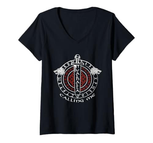 Damen Valhalla Calling Wikinger Runen Nordisches Viking T-Shirt mit V-Ausschnitt Damen Valhalla Calling Wikinger Runen Nordisches Viking T-Shirt mit V-Ausschnitt von Nordische Runen Kunst Valhalla Wikinger Mythologie