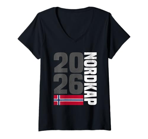 Damen Norwegen Gadgets Norwegische Souvenirs Reise 2026 Nordkap T-Shirt mit V-Ausschnitt von Nordkap Geschenke und Norwegen Gadgets