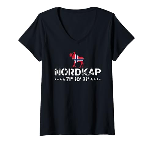 Damen Norwegen Norway Norge Skandinavien Koordinaten Nordkap T-Shirt mit V-Ausschnitt Damen Norwegen Norway Norge Skandinavien Koordinaten Nordkap T-Shirt mit V-Ausschnitt von Nordkapp North Cape Norwegen Souvenir Designs