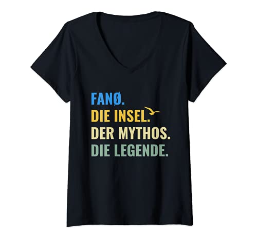 Damen Fanø Die Insel Der Mythos Die Legende Dänemark Fanö T-Shirt mit V-Ausschnitt von Nordland Designs