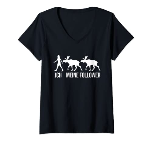 Damen Ich Meine Follower Schweden Norwegen Elch T-Shirt mit V-Ausschnitt von Nordland Designs