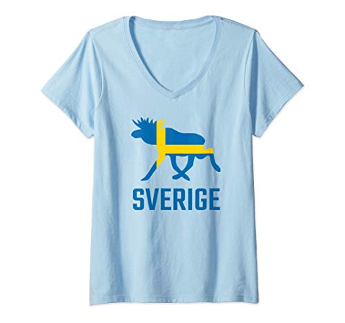 Damen SVERIGE Elch für Skandinavien Fan im Schweden Urlaub T-Shirt mit V-Ausschnitt von Nordland Designs