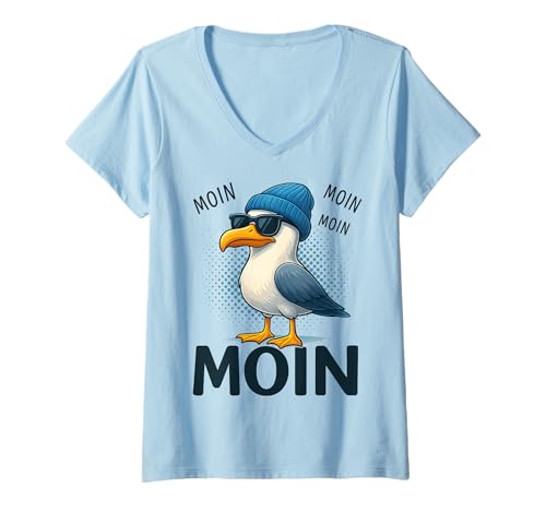 Damen Moin Möwe Spruch Norddeutsch Humor Hamburg T-Shirt mit V-Ausschnitt Damen Moin Möwe Spruch Norddeutsch Humor Hamburg T-Shirt mit V-Ausschnitt von Nordsee Küste Humor
