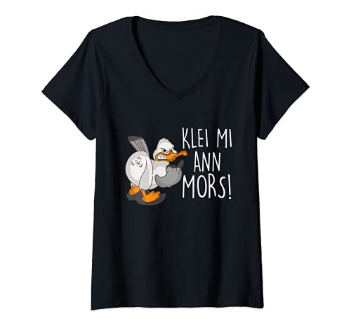 Damen Nord Norddeutscher Plattdeutsch Spruch klei mi ann Mors Möwe T-Shirt mit V-Ausschnitt von Nordsee Ostsee Plattdeutsch klei mi ann Mors Möwe