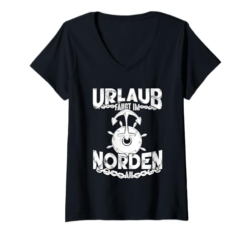 Damen Urlaub Norden Anker Spruch Nordsee Ostsee T-Shirt mit V-Ausschnitt Damen Urlaub Norden Anker Spruch Nordsee Ostsee T-Shirt mit V-Ausschnitt von Nordsee Urlaub Küste Anker Spruch Design