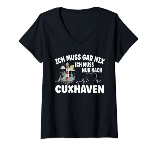 Damen ich muss gar nix - ich muss nur nach Cuxhaven T-Shirt mit V-Ausschnitt Damen ich muss gar nix - ich muss nur nach Cuxhaven T-Shirt mit V-Ausschnitt von Nordsee und Ostsee Urlaub Designs