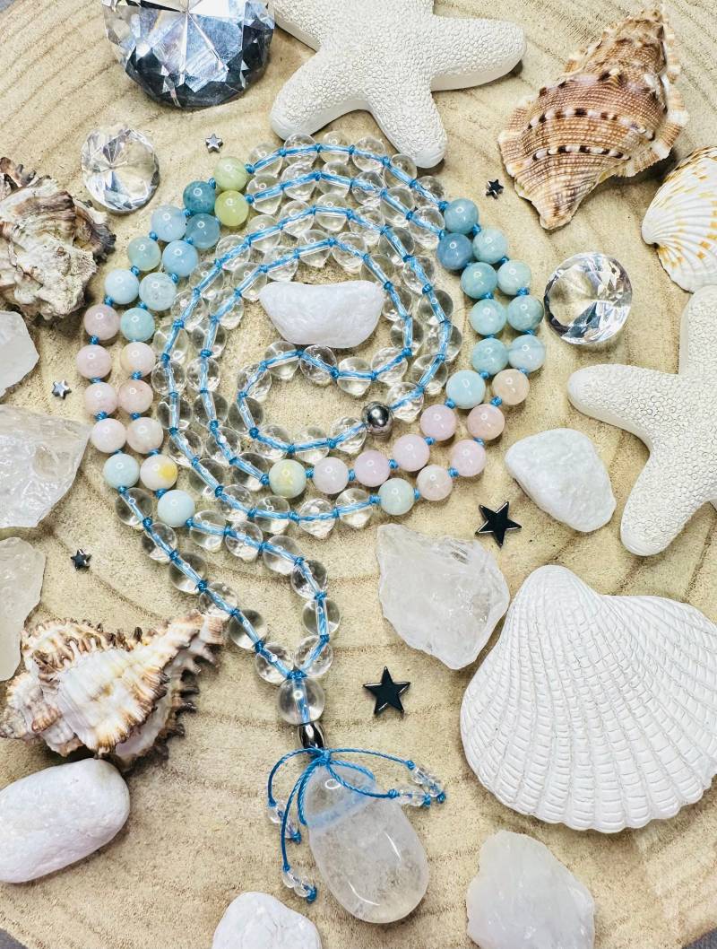 Mala/Kette Spiritueller Schmuck Heilstein Kette„Mein Herz Ist Ruhig & Gütig" Bergkristall |Morganit von NordseePerlen2022