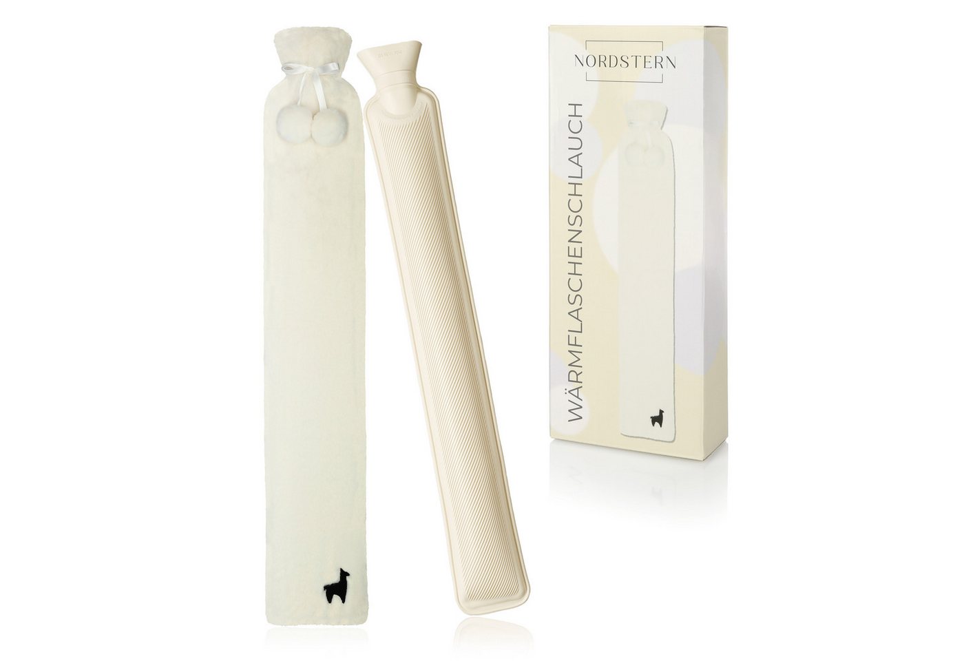 Nordstern Wärmflasche Schlauch Lang mit Bezug 75 cm, Flauschige Nackenwärmflasche für die Schultern von Nordstern