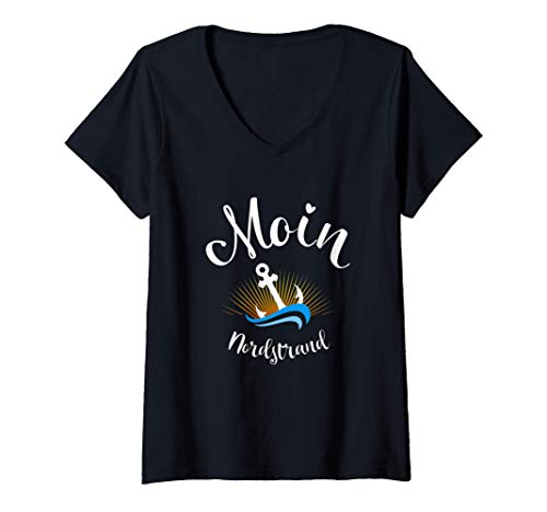 Damen Moin Nordstrand mit Anker Insel Strandurlaub Küste und Meer T-Shirt mit V-Ausschnitt Damen Moin Nordstrand mit Anker Insel Strandurlaub Küste und Meer T-Shirt mit V-Ausschnitt von Nordstrand Nordsee Strand Urlaub Plattdeutsch