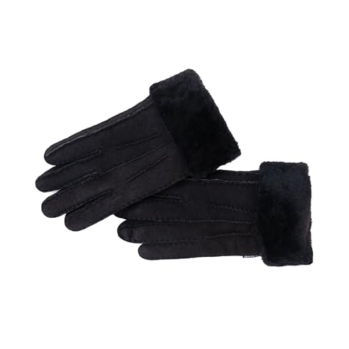 Nordvek Damen Handschuhe aus Lammfell, mit umklappbarer Manschette, Veloursleder, Nr. 301 100, Schwarz, M/L von Nordvek