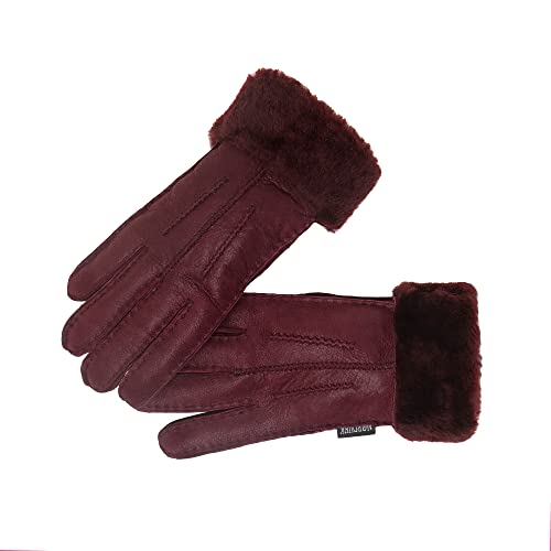 Nordvek Damen Schaffell-Handschuhe – Faltbare Manschette – Wildleder # 301-100, weinrot, 42 von Nordvek