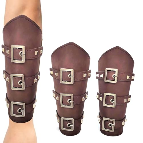 Norhogo 1 Paar Mittelalterliche PU Leder Schnalle Armschienen, Handgefertigte Retro Armschützer Armband Kostüm Kostümzubehör für Halloween Cosplay Kostümzubehör Punk Stulpenarmband von Norhogo