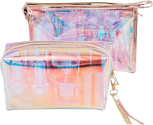Norhogo 2 Stücke Kosmetiktasche Laser Holographische Make-Up Tasche, Mäppchen Schminktasche Wasserdicht Reißverschluss Storage Bag Frauen, für Arbeit, Studium, Hause oder Reisen Groß + Klein von Norhogo
