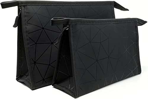 Norhogo 2-teilige leichte Kulturtasche, Organizer-Tasche, wasserdichte PU-Leder-Reise-Make-up-Kulturtasche, Faltbare Kosmetiktasche für Damen und Herren (Schwarz) von Norhogo