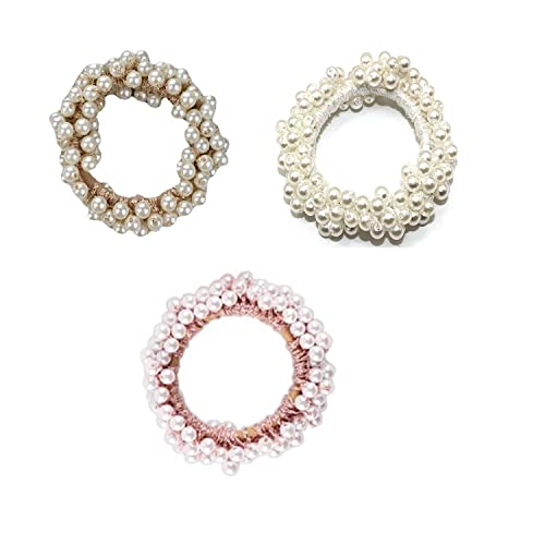 Norhogo 3 Stück Haargummis mit Perlen, Haargummis Perlenperlen, Hair Scrunchies Kinder Elastische Haarbänder Elastische Haargummis für Frauen Damen Hochzeit Haarschmuck von Norhogo