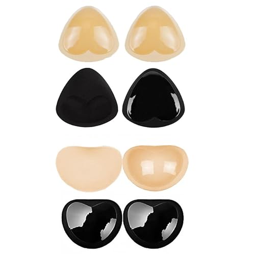 Norhogo 4 Paar BH-Pads, BH-Pad-Schwamm Polster, Selbstklebende BH-Pads, herausnehmbare Push-Up-Brustvergrößerungseinsätze für Bikini, 2 Formen (Nude + Black) von Norhogo