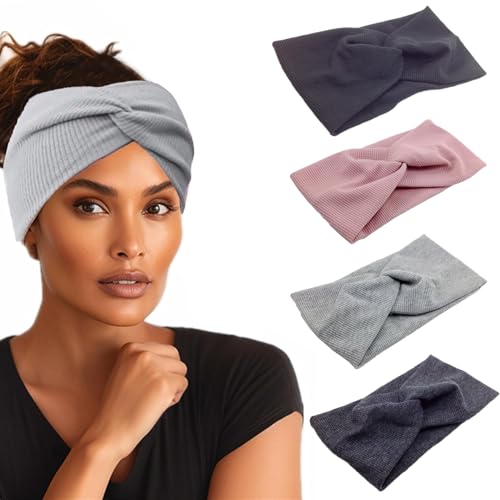 Norhogo 4 Stück Sommer Elastische Stirnbänder, stirnband damen, Haarreif Elastisch Breites Stirnband Baumwollkreuz Stirnband Knoten Sport Headwrap Headband Yoga Haarschmuck für Damen Mädchen (Stil-a) von Norhogo