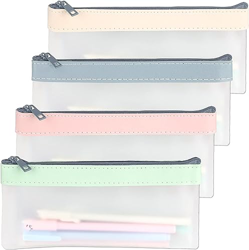 Norhogo 4 Stück Transparentes Federmäppchen Kosmetiktasche TPU-Federmäppchen, wasserdichte Schreibwaren-Aufbewahrungstasche, Portable Bürobedarf for Students and Adults Pencil Case (4 Farbe) von Norhogo