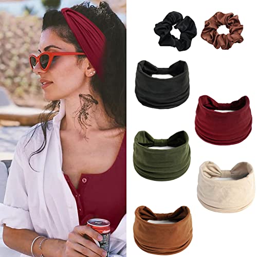 Norhogo 5 Stück Women Boho Headband, Yoga Knot Elastic Hair Scarfs Zubehör für Frauen und Mädchen Sport, Gym, Headband Kommt mit zwei elastischen Haarbändern von Norhogo