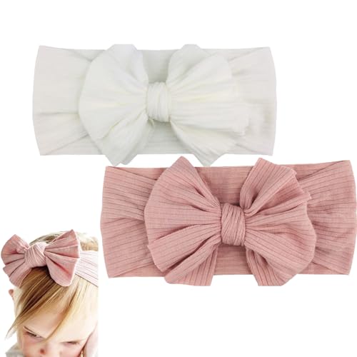 Norhogo Baby Mädchen Nylon Stirnbänder Neugeborene Kleinkinder Haarbänder und Bögen Kinder Haarschmuck, Turban Für Babys Fotozubehör,Bögen Kinder Haarschmuck, Weiß, Rosa von Norhogo