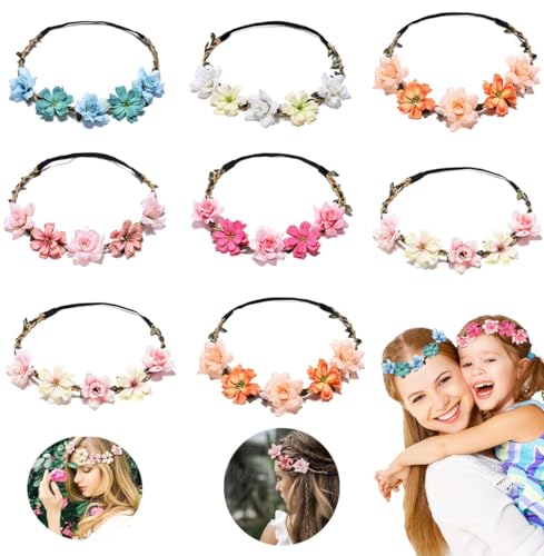 Norhogo Blumenkranz Blume Krone Stirnband, 8 Stück Blume Krone Stirnband, Braut Haarschmuck, Damen Mädchen für Festival Party Hochzeit Strand Geburtstag(8 Pcs) von Norhogo