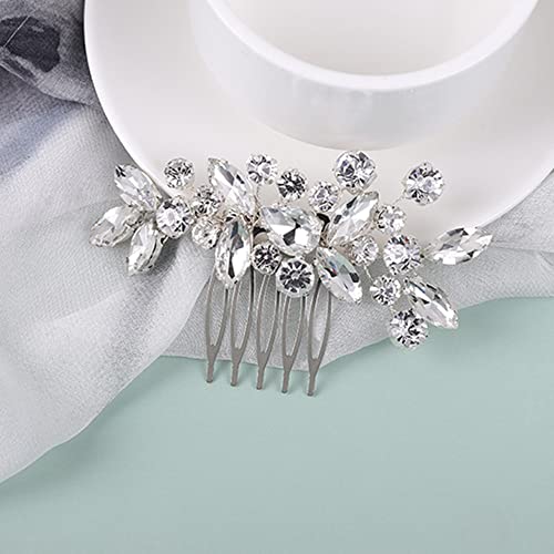 Norhogo Braut Hochzeit Haarkamm Kristall Haarschmuck, Blume Kopfschmuck Braut Kristall Blatt Haarschmuck für Frauen und Mädchen (Silber) von Norhogo