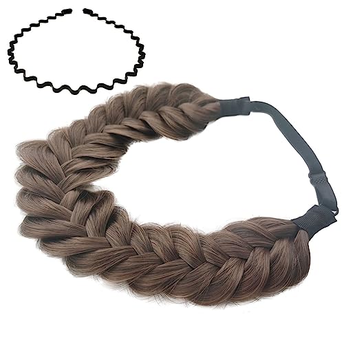 Norhogo Extensions Haarband Haarreifen Zopf Geflochten Wide Plaited Wedding Fluffy Braids, Unordentliches 2 Stränge Kunsthaar Geflochtenes Stirnband Elastisches Zopf Stirnband für Frauen Mädchen von Norhogo