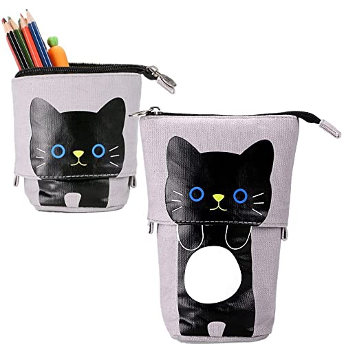 Norhogo Federmäppchen Mädchen, Verwandeln Mäppchen, Cartoon Nette Katze Federmäppchen Kosmetiktasche Organisator, 2-in-1 Pencil Case/Stifteköcher für Teenager Schülerin, Grau von Norhogo