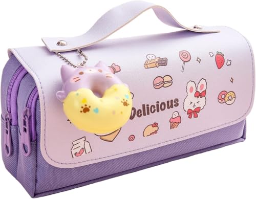Norhogo Federmäppchen mit 3 Fächern, Mäppchen mit Niedlicher Anhänger, Bleistiftbox, Federmappe, Federtaschen für Büro Schule Studentin Teenager Geschenk Lila von Norhogo