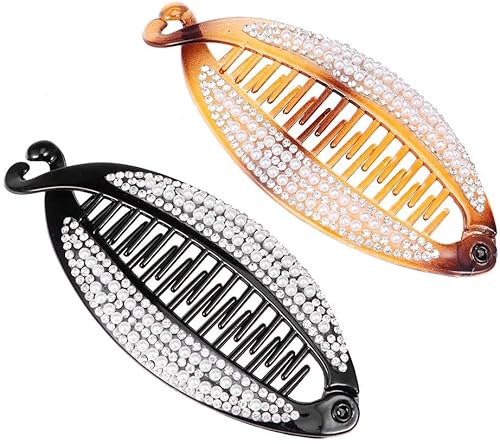 Norhogo Fisch geformt Kunststoff Haarspange, Kristall Fisch geformt Banane Haarspangen mit Strass für Frauen, Satz von 2 von Norhogo