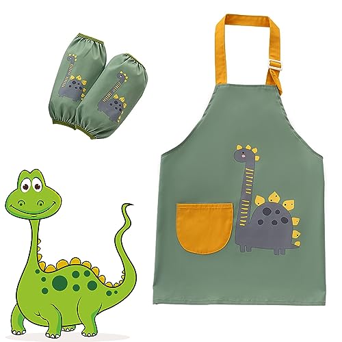 Norhogo kinderschürze Set, Wasserdicht malschürze kinder mit ärmel and Tasche, schürze kinder für Basteln, Malen, Backen und Kochen, Geeignet für Kinder im Alter von 9-12 Jahren - Dinosaurier von Norhogo