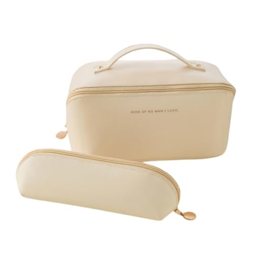 Norhogo Kosmetiktasche für Damen, Tragbare Kosmetiktasche wasserdichte PU Kosmetiktasche Kosmetiktasche für Reisen Vanity Case 2 Stück (Beige) von Norhogo