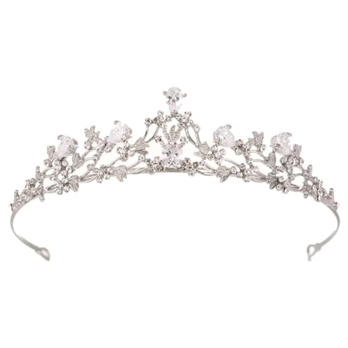 Norhogo Hochzeit Braut Kristall Tiara, Krone Damen Tiara mit Inlay Kristallblume Braut Hochzeit Diadem Kupfer Zirkon Strass Kronen（Silber） von Norhogo