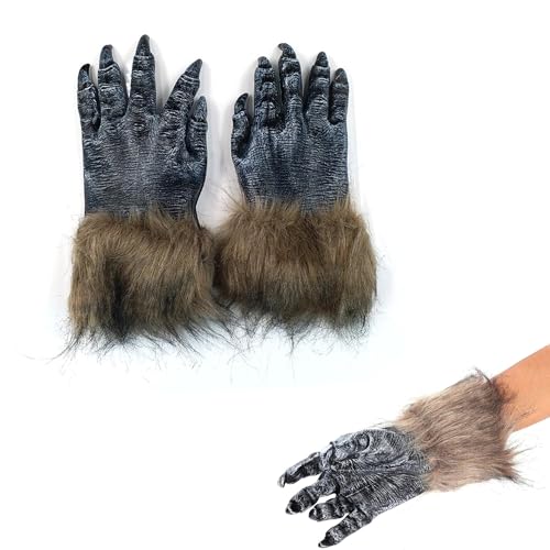 Norhogo Latex Werwolf Handschuhe mit Krallen, Wolf Handschuhe Erwachsene Hände Krallen Horror Handschuhe, Tierhandschuhe Halloween Cosplay Zubehör für Maskerade Parteien von Norhogo