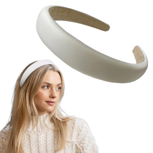 Norhogo Modisch Solides Stirnband Rutschfest Einfarbig Haarbänder Diy-Haarschmuck 2.5 Cm Breit, Gepolstertes Stirnband Retro Style Haarband Mode Bequeme Stirnbänder für Frauen und Mädchen, Weiß von Norhogo