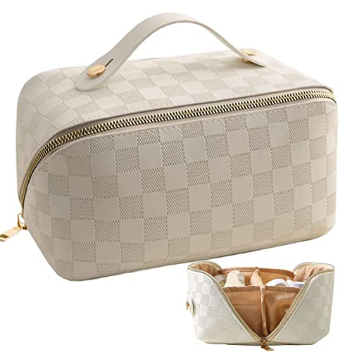 Norhogo Multifunktions Reise Kosmetiktasche Mit Großem Fassungsvermögen, Tragbare Reise Kosmetiktasche mit FäChern Pu Leder Kosmetiktasche Damen für Kosmetik-Reisetasche, Polyester Innere von Norhogo